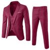 Mymyguoe Men's 3 Piece Suit Double Breasted Tailored Fit Wedding Suit Slim Fit Men's Suit 3-Piece Blazer Suits Modern Jacket Trousers Vest for Business Wedding Party Suit Trousers, Wine Red, S view 1